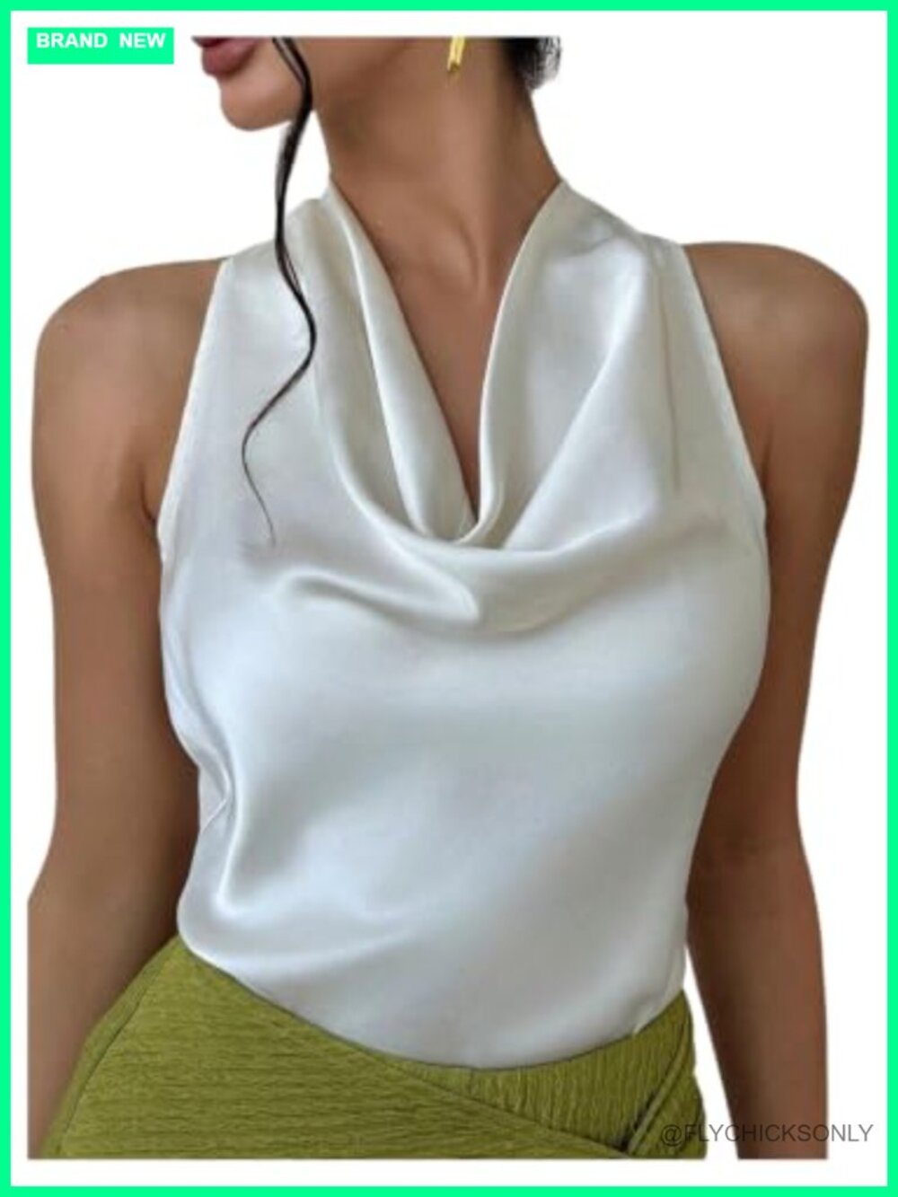 Satin Cowl Neck Halter Top Tie Back Sleeveless Dressy Blouse